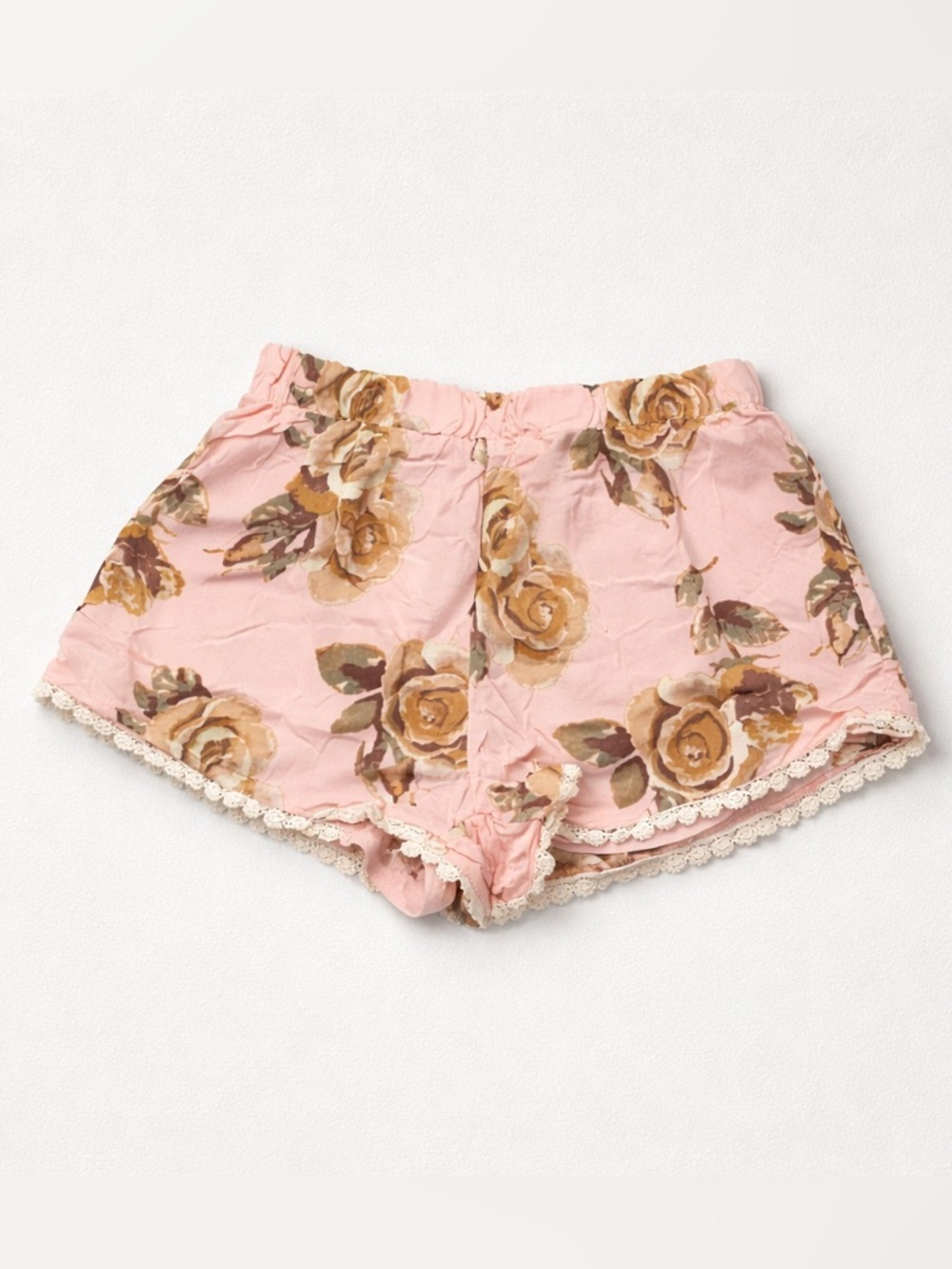 Pink Floral Shorts w/ Crochet Hem - Picture 1 of 8